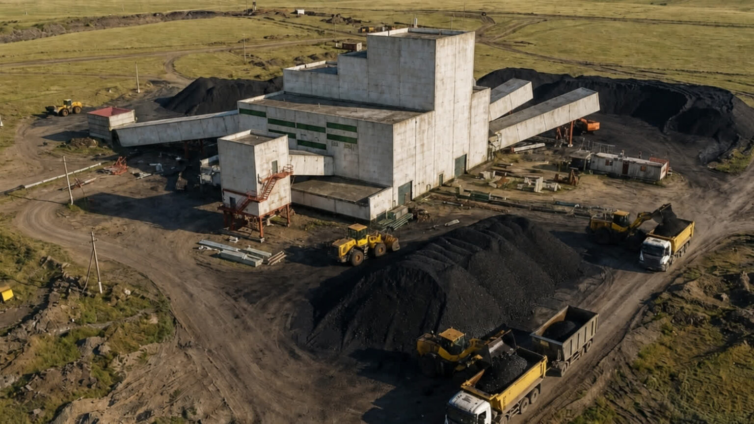 Kopalnia odkrywkowa węgla z lotu ptaka, tarasy wyrobiska